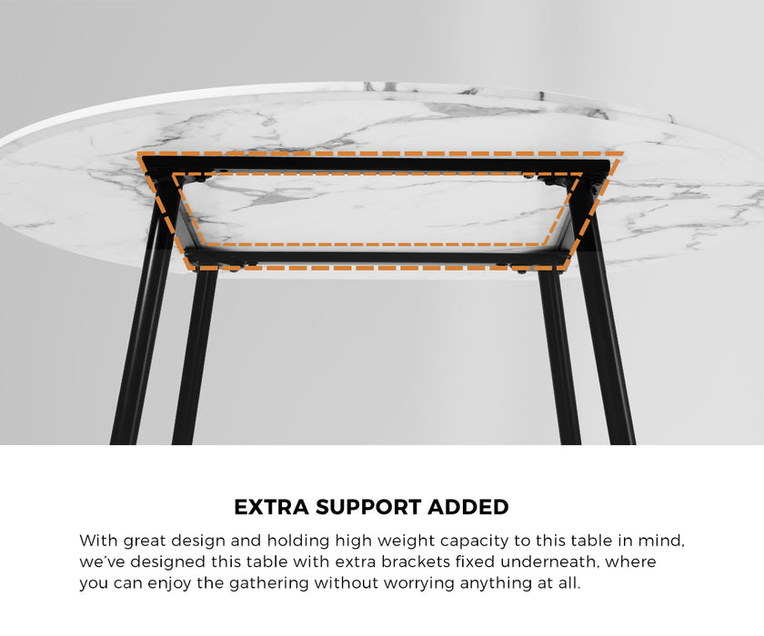 110Cm Round Dining Table With 4Pcs Dining Chairs White Sherpa