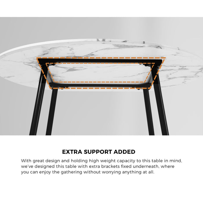 110Cm Round Dining Table With 4X Dining Chairs Boucle Black & White