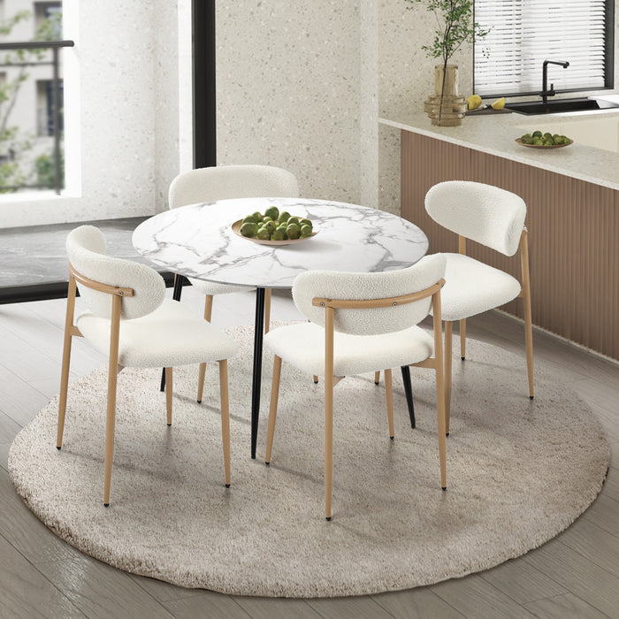 110Cm Round Dining Table With 4X Dining Chairs Boucle White