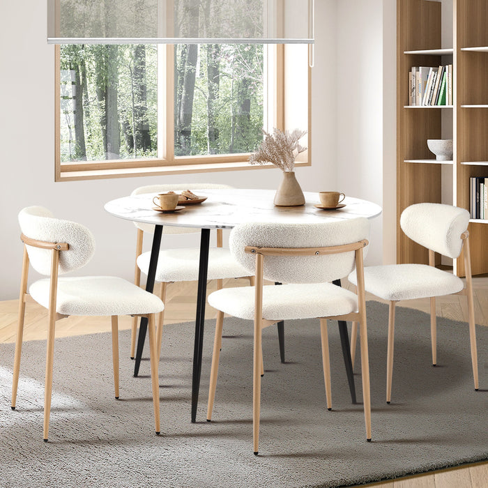 110Cm Round Dining Table With 4X Dining Chairs Boucle White