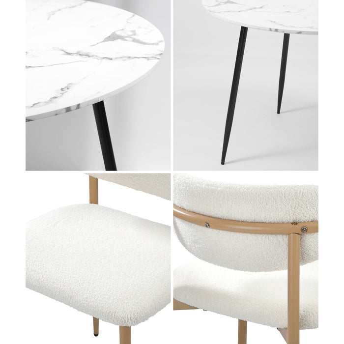 110Cm Round Dining Table With 4X Dining Chairs Boucle White