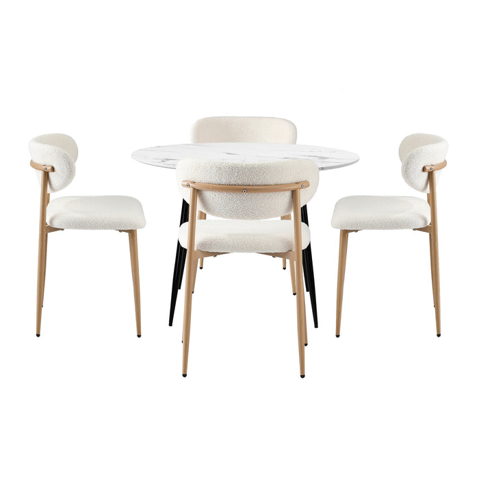 110Cm Round Dining Table With 4X Dining Chairs Boucle White