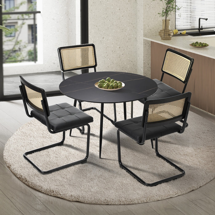 5Pcs Dining Table Set 1.1M Round Dining Table And Chairs Pu Leather Pad