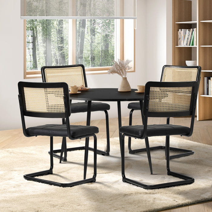 5Pcs Dining Table Set 1.1M Round Dining Table And Chairs Pu Leather Pad