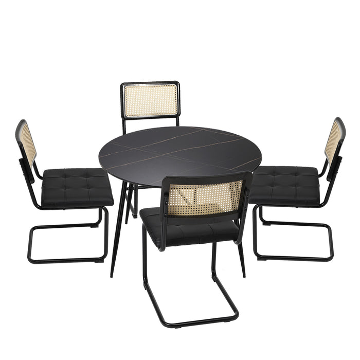 5Pcs Dining Table Set 1.1M Round Dining Table And Chairs Pu Leather Pad