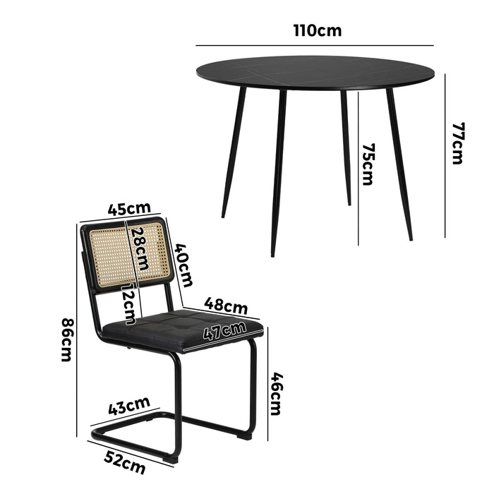 5Pcs Dining Table Set 1.1M Round Dining Table And Chairs Pu Leather Pad