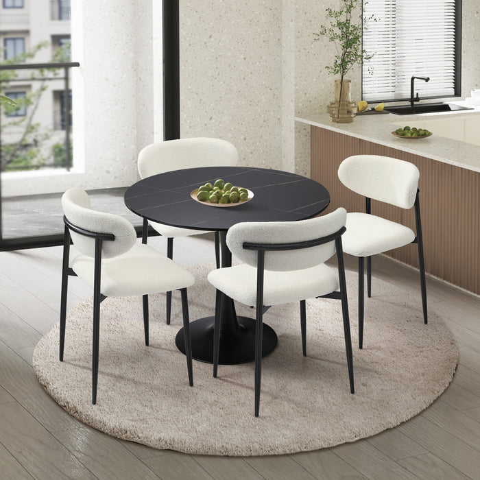 90Cm Round Dining Table With 4X Dining Chairs Boucle Black & White