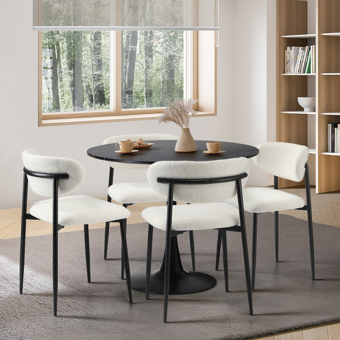 90Cm Round Dining Table With 4X Dining Chairs Boucle Black & White