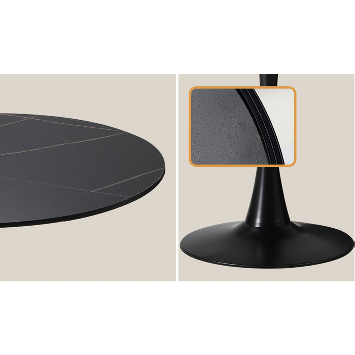 90Cm Round Dining Table With 4X Dining Chairs Boucle Black & White