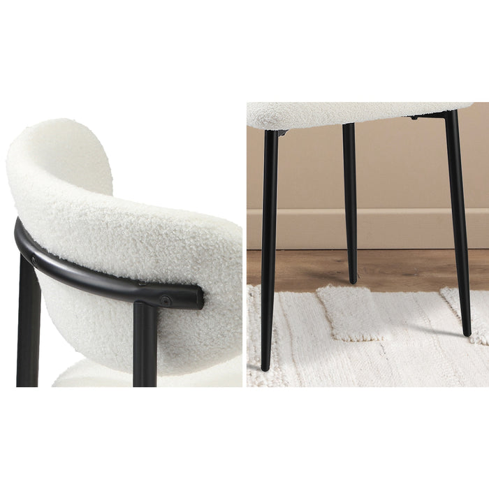 90Cm Round Dining Table With 4X Dining Chairs Boucle Black & White