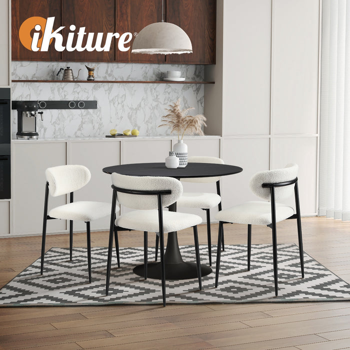 90Cm Round Dining Table With 4X Dining Chairs Boucle Black & White
