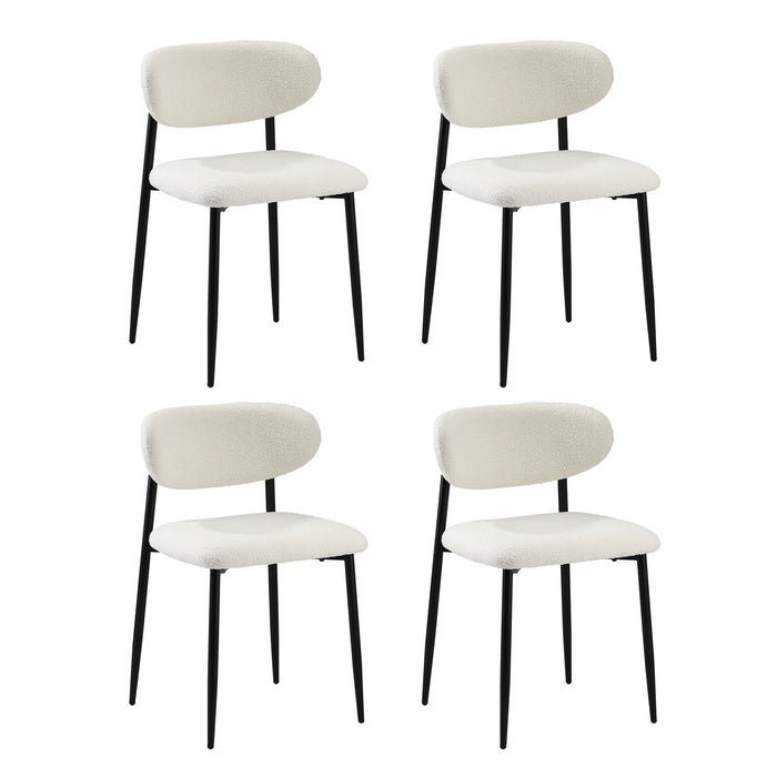90Cm Round Dining Table With 4X Dining Chairs Boucle Black & White