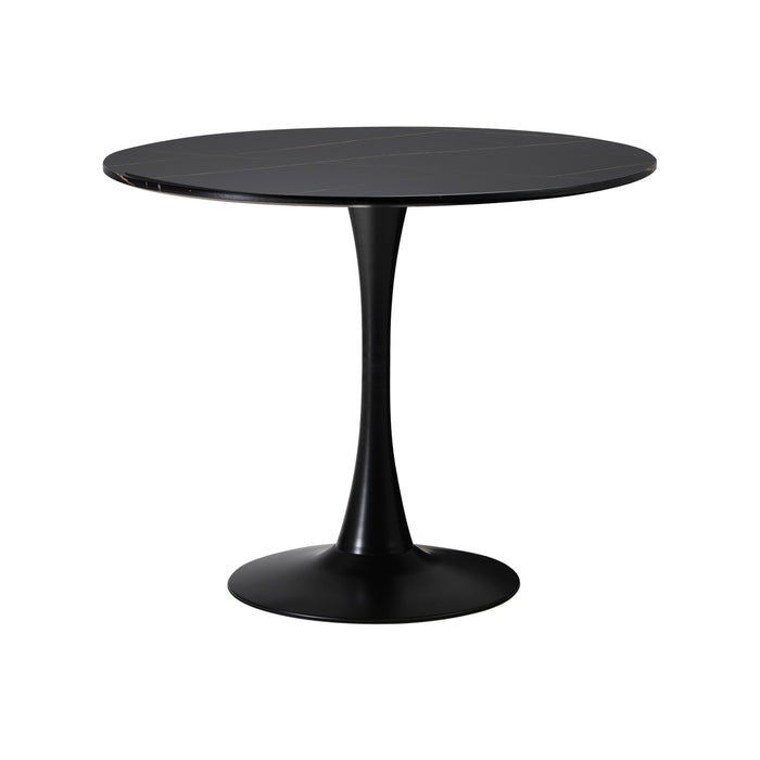 90Cm Round Dining Table With 4X Dining Chairs Boucle Black & White