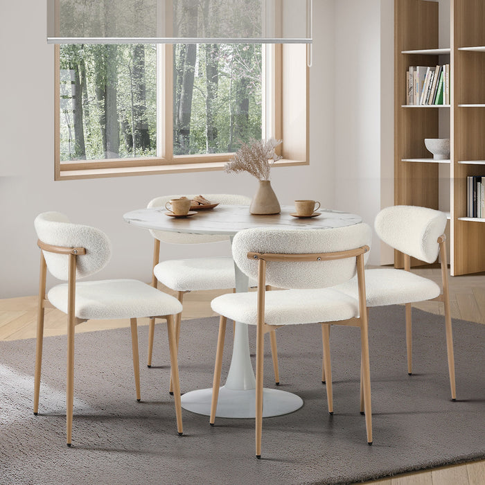 90Cm Round Dining Table With 4X Dining Chairs Boucle White & Gold