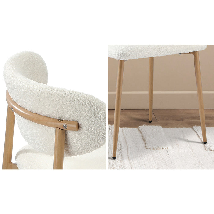 90Cm Round Dining Table With 4X Dining Chairs Boucle White & Gold