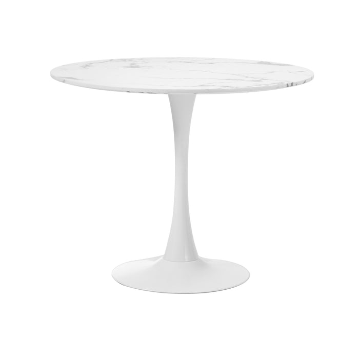 90Cm Round Dining Table With 4X Dining Chairs Boucle White & Gold