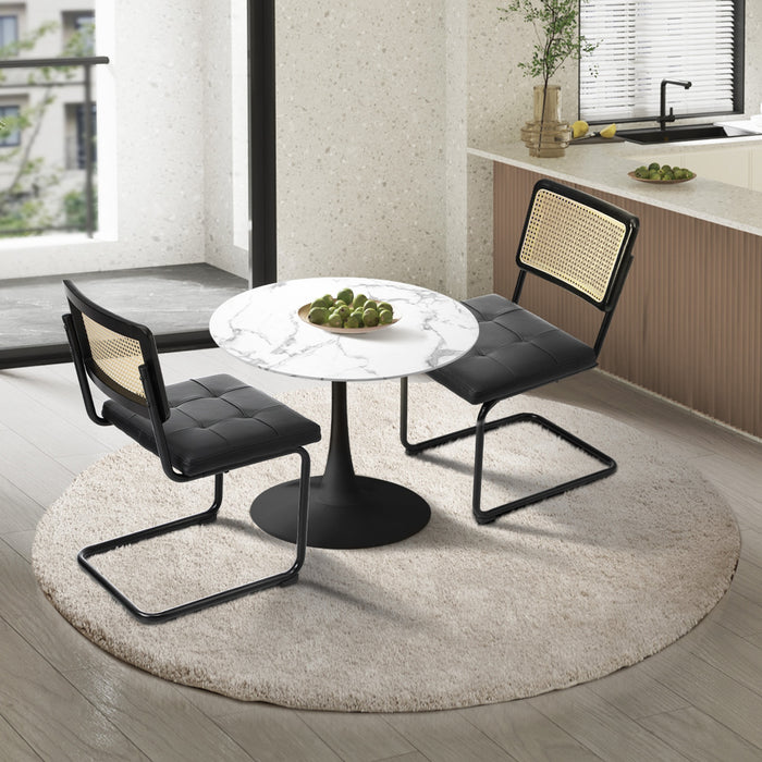 60Cm Round Dining Table With 2Pcs Dining Chairs Pu Leather Black