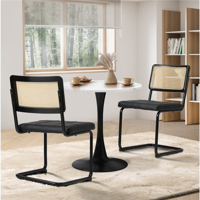 60Cm Round Dining Table With 2Pcs Dining Chairs Pu Leather Black