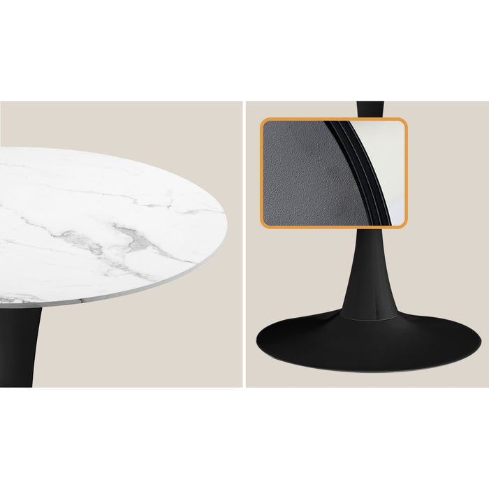 60Cm Round Dining Table With 2Pcs Dining Chairs Pu Leather Black