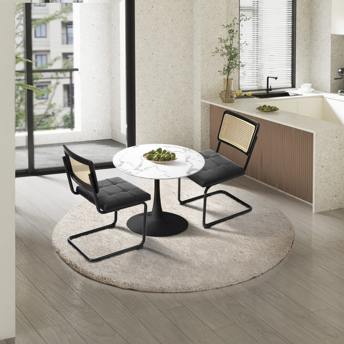 60Cm Round Dining Table With 2Pcs Dining Chairs Pu Leather Black