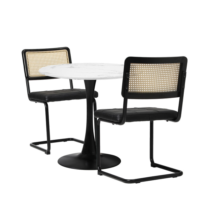 60Cm Round Dining Table With 2Pcs Dining Chairs Pu Leather Black