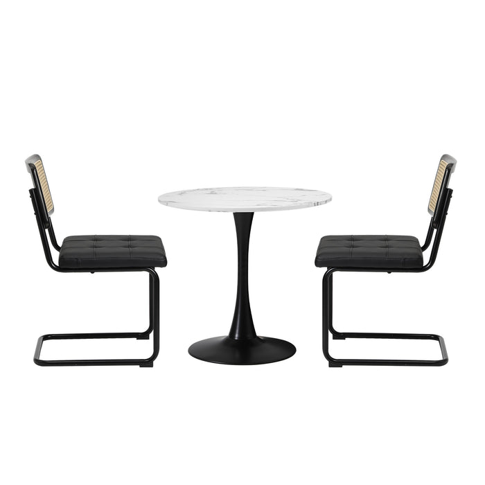 60Cm Round Dining Table With 2Pcs Dining Chairs Pu Leather Black