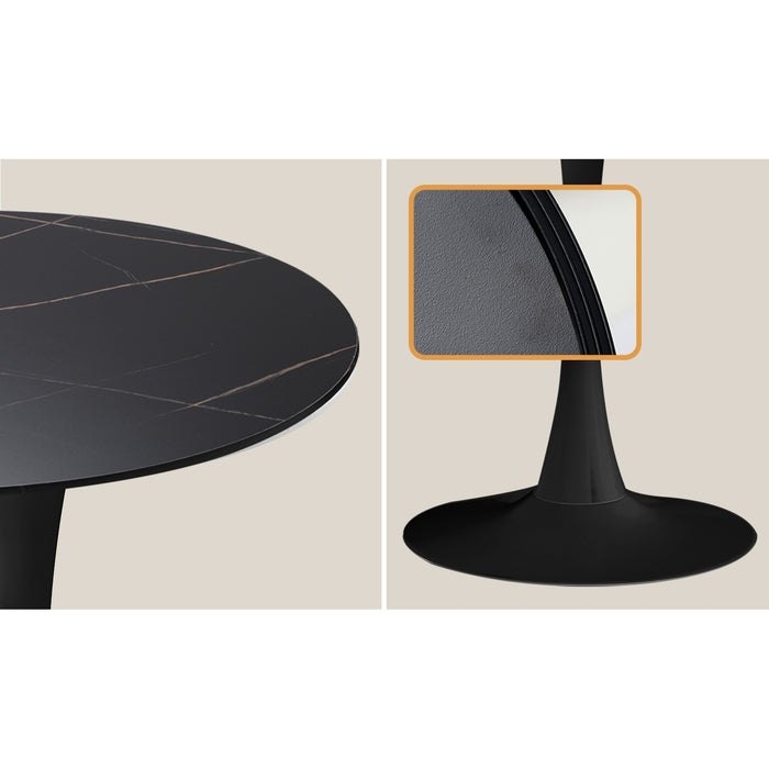 90Cm Round Dining Table With 4Pcs Dining Chairs Pu Leather Black