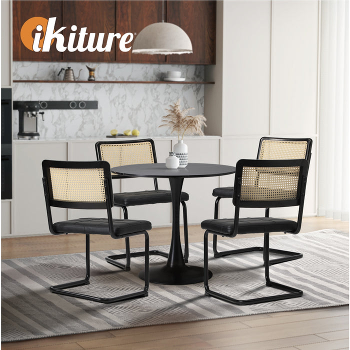 90Cm Round Dining Table With 4Pcs Dining Chairs Pu Leather Black