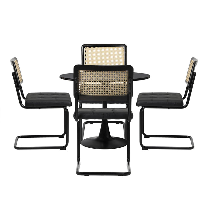 90Cm Round Dining Table With 4Pcs Dining Chairs Pu Leather Black