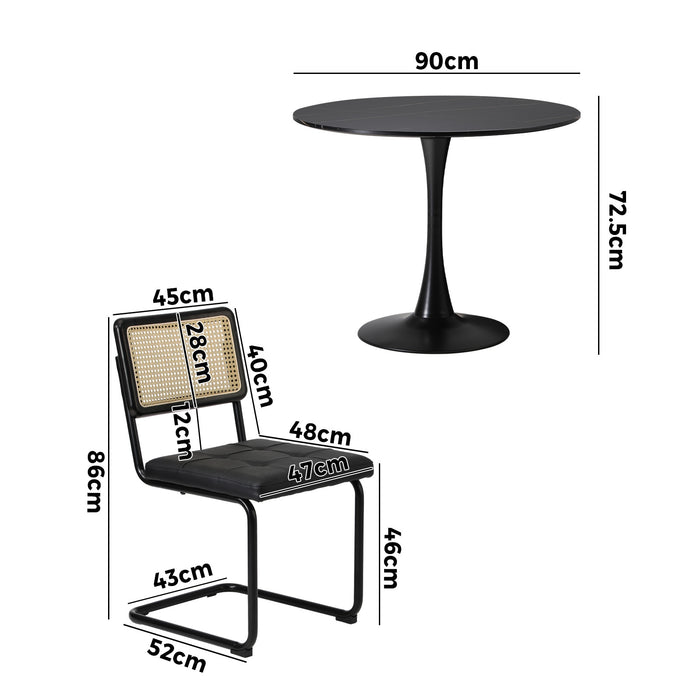 90Cm Round Dining Table With 4Pcs Dining Chairs Pu Leather Black