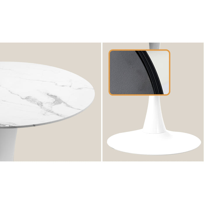 60Cm Round Dining Table With 2Pcs Dining Chairs Velvet White & Green