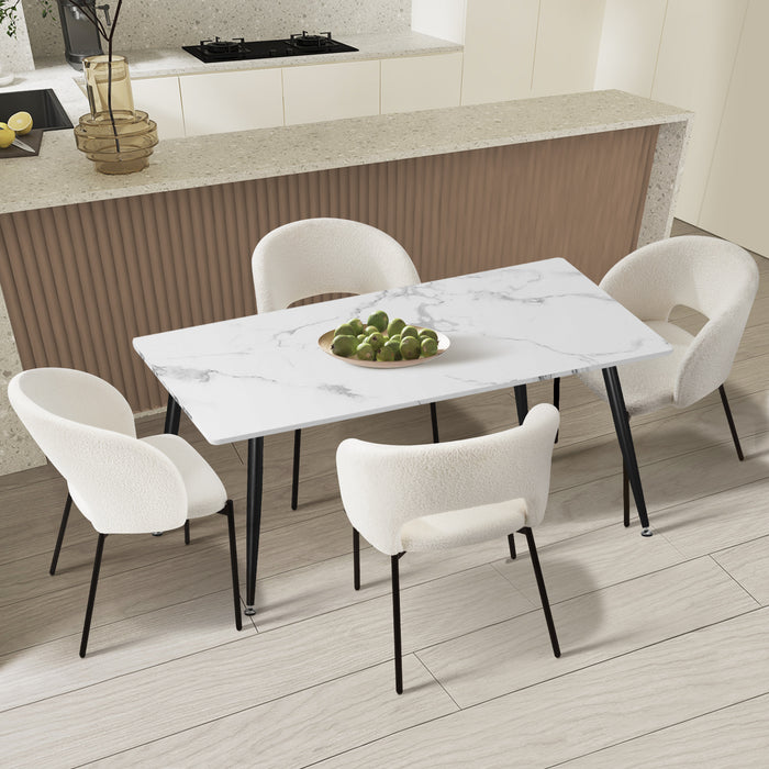 120Cm Rectangle Dining Table With 4Pcs Dining Chairs Sherpa White