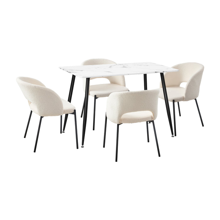 120Cm Rectangle Dining Table With 4Pcs Dining Chairs Sherpa White