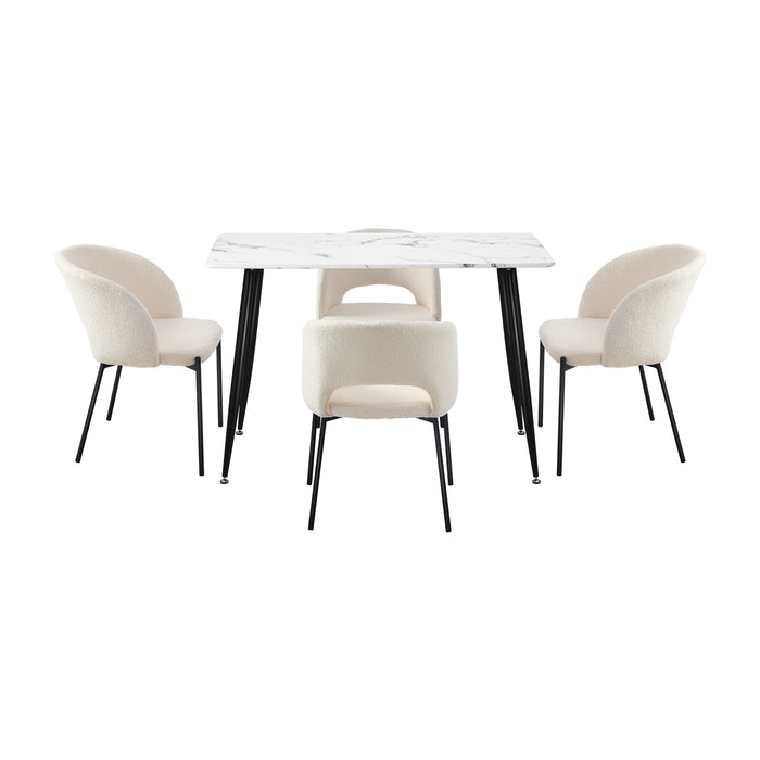 120Cm Rectangle Dining Table With 4Pcs Dining Chairs Sherpa White