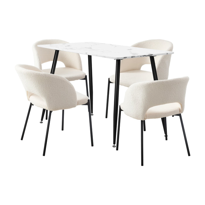 120Cm Rectangle Dining Table With 4Pcs Dining Chairs Sherpa White