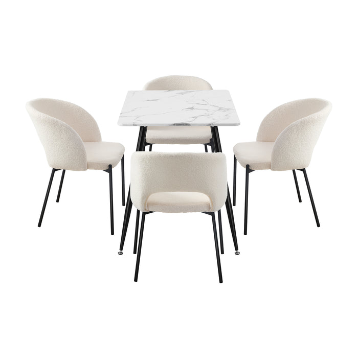 120Cm Rectangle Dining Table With 4Pcs Dining Chairs Sherpa White