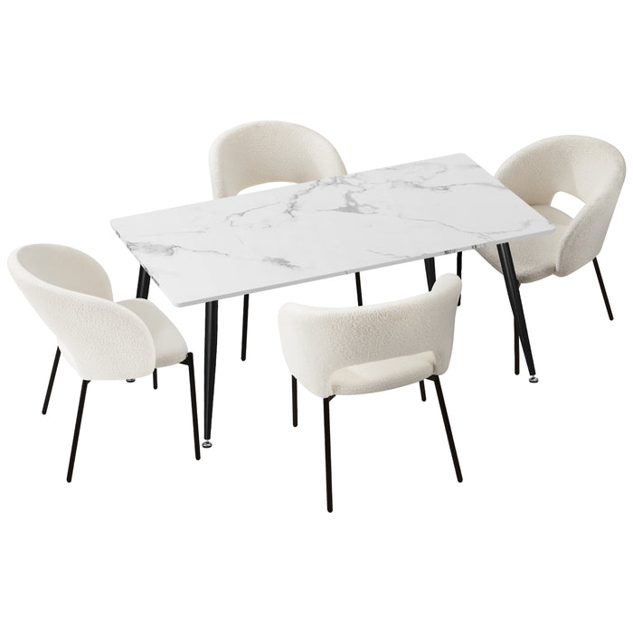 120Cm Rectangle Dining Table With 4Pcs Dining Chairs Sherpa White
