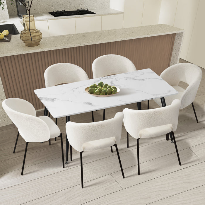 120Cm Rectangle Dining Table With 6Pcs Dining Chairs Sherpa White