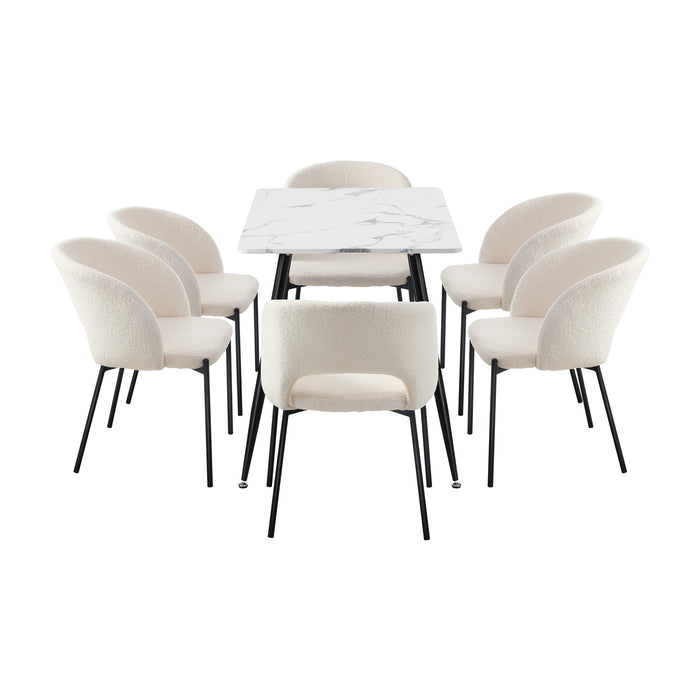 120Cm Rectangle Dining Table With 6Pcs Dining Chairs Sherpa White