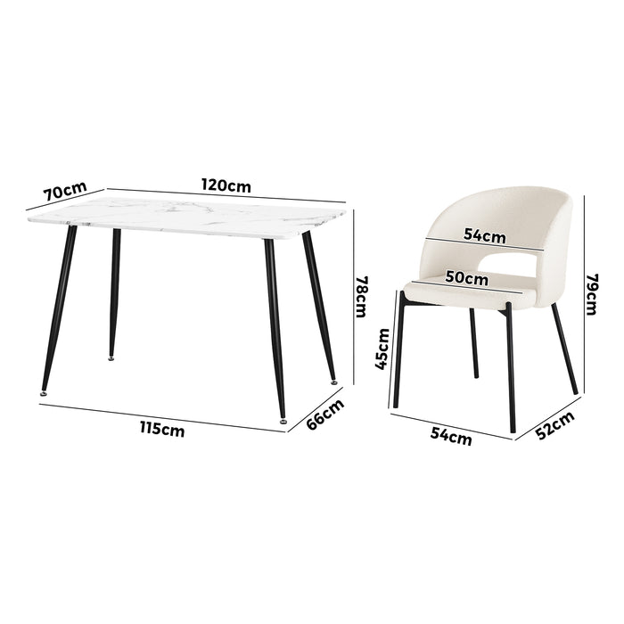 120Cm Rectangle Dining Table With 6Pcs Dining Chairs Sherpa White