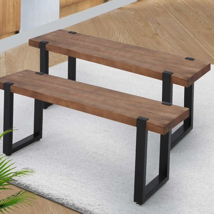 2x Dining Bench Chairs Wooden Seat Kitchen Outdoor Garden