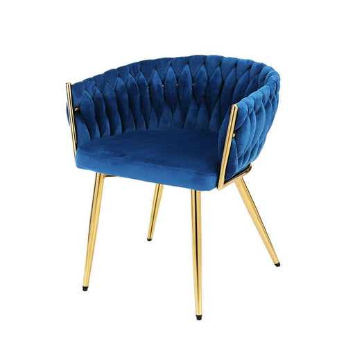 Dining Chair Cafe Velvet Upholstered Woven Back Armrest Blue