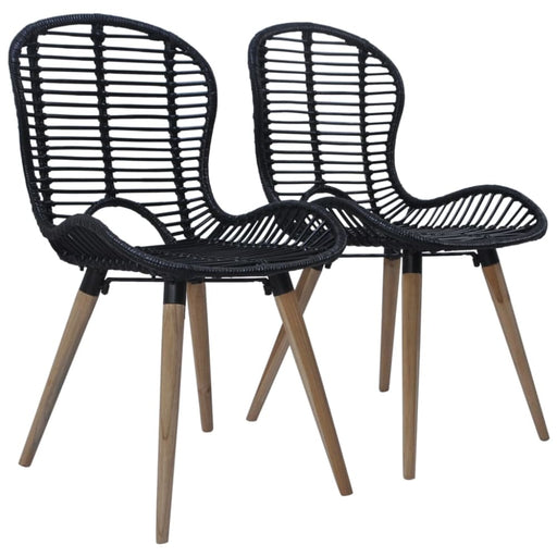 Dining Chairs 2 Pcs Black Natural Rattan Gl5086