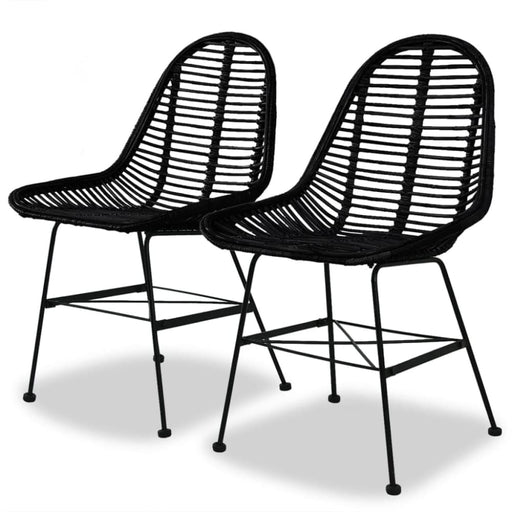 Dining Chairs 2 Pcs Black Natural Rattan Gl54351