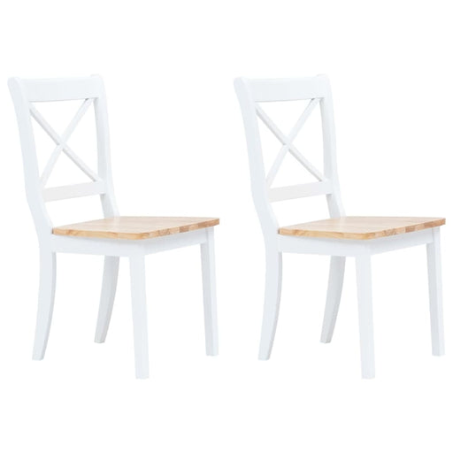 Dining Chairs 2 Pcs White and Light Wood Solid Rubber Xaitpn