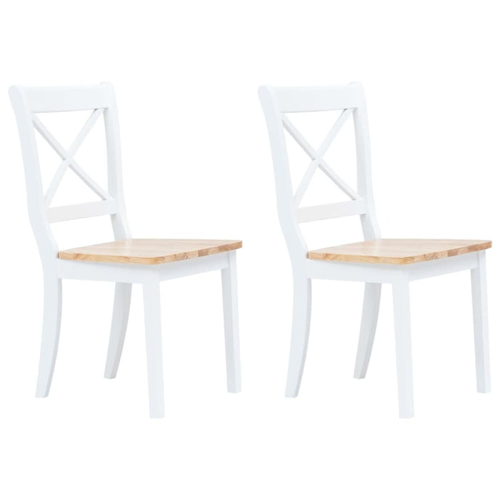 Dining Chairs 2 Pcs White and Light Wood Solid Rubber Xaitpn