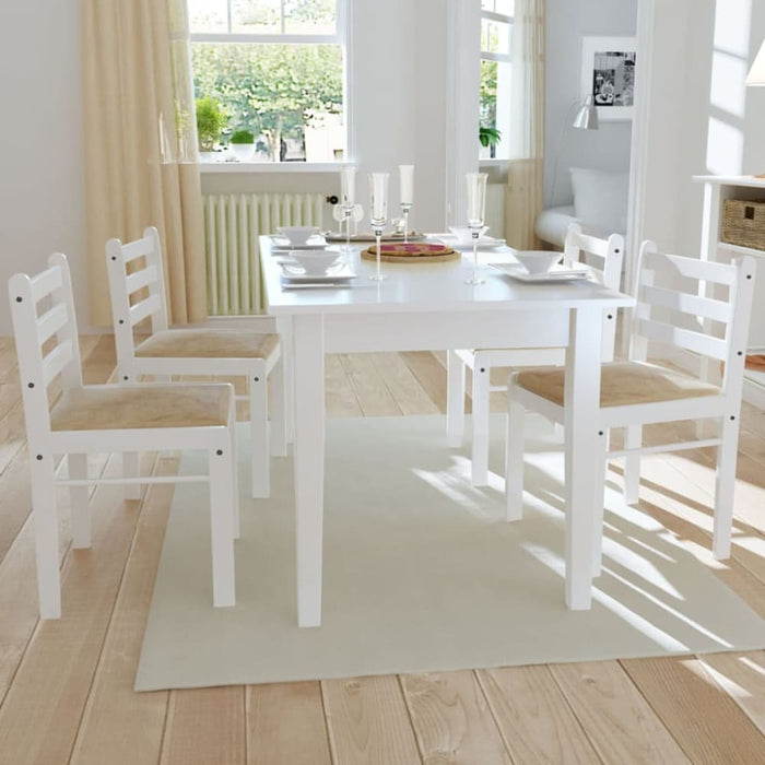 Dining Chairs 4 Pcs White Solid Rubber Wood And Velvet