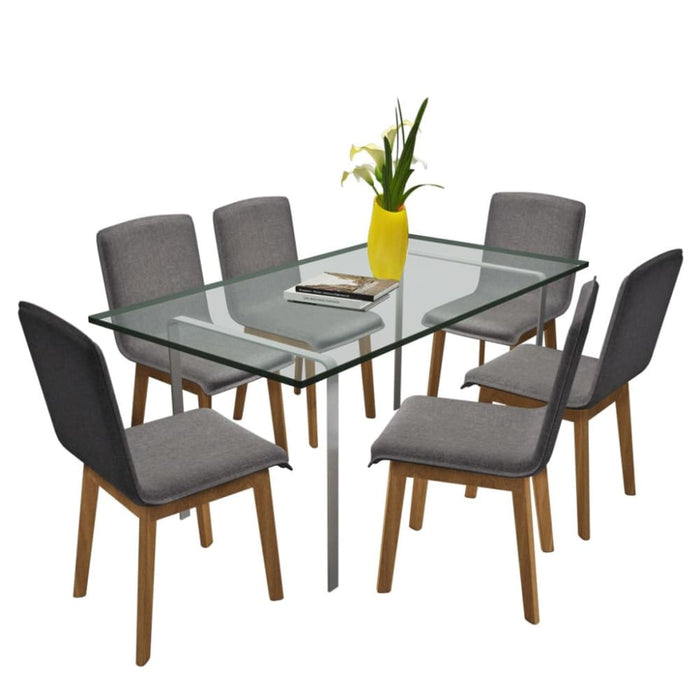 Dining Chairs 6 Pcs Light Grey Fabric And Solid Oak Wood