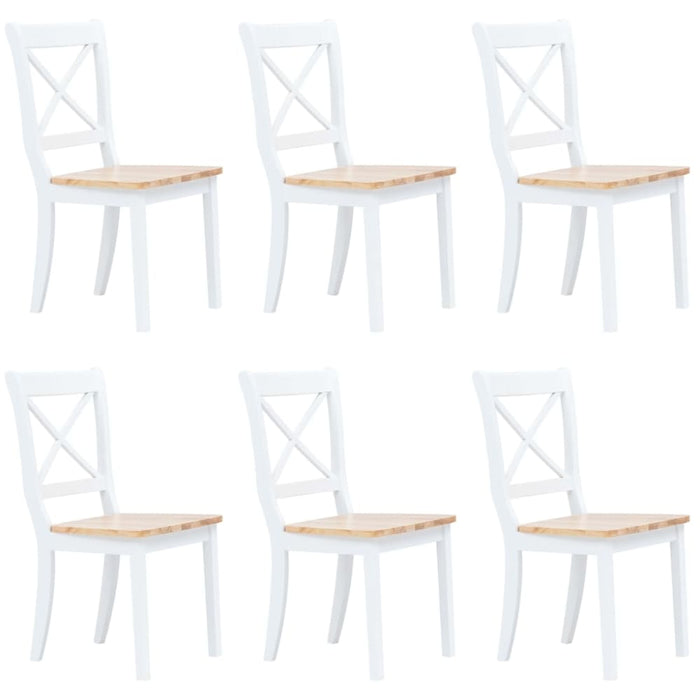 Dining Chairs 6 Pcs White and Light Wood Solid Rubber Xiipaa