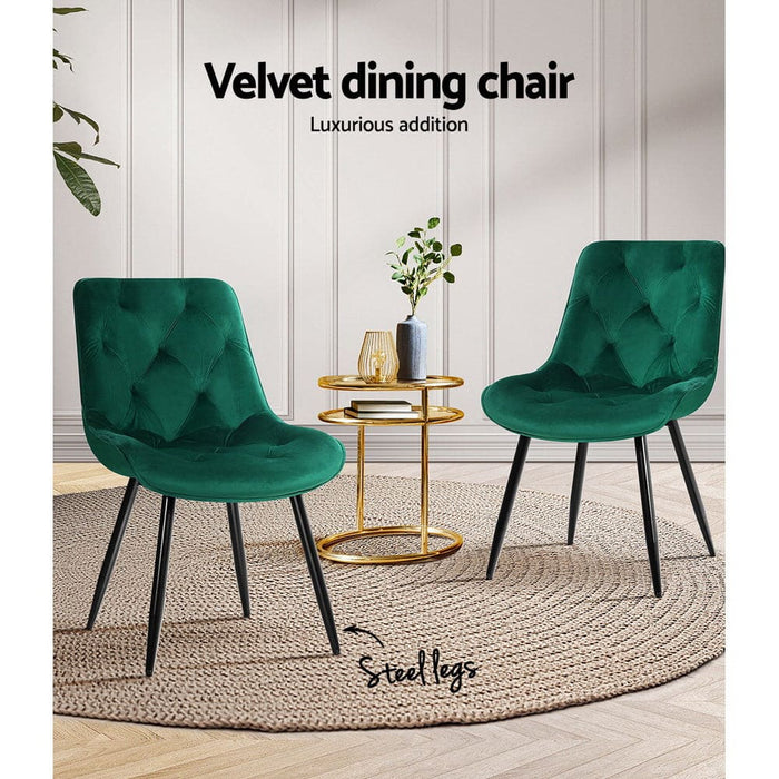 Dining Chairs Kitchen Velvet Padded Seat Set of 2 Green